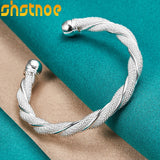 925 Silver Mesh Wide Braided Bangle for Women