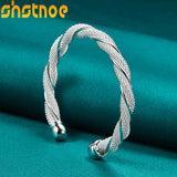 925 Silver Mesh Wide Braided Bangle for Women