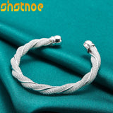 925 Silver Mesh Wide Braided Bangle for Women
