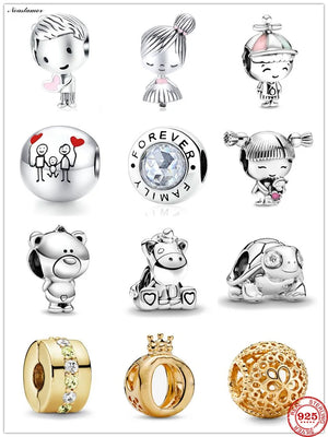 Family Boy Girl Beads Charm fit Charms Silver Bracelet DIY Women Jewelry