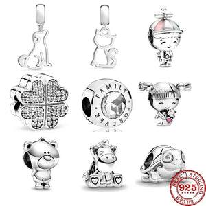 925 Sterling Silver Family Boy Girl Beads Charm for Bracelet DIY Jewelry