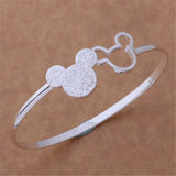 925 Silver Mickey Open Bangle Women Bracelet Charm Jewelry Gift