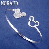 925 Silver Mickey Open Bangle Women Bracelet Charm Jewelry Gift