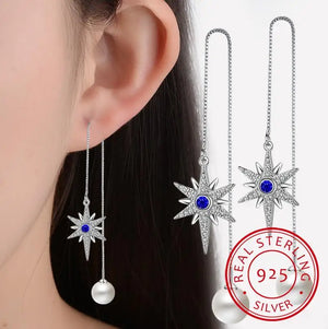 925 Silver Zirconia Star Tassel Earrings for Women