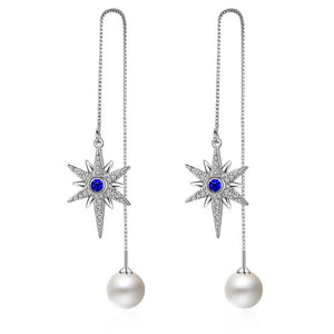 925 Silver Zirconia Star Tassel Earrings for Women