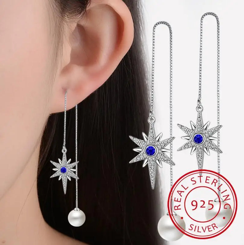 925 Silver Zirconia Star Tassel Earrings for Women