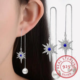 925 Silver Zirconia Star Tassel Earrings for Women