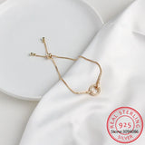 925 Silver CZ Circle Snake Chain Bracelet Adjustable for Women S-B442