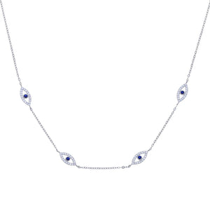 925 Silver Evil Eye Charm Necklace Micro Pave Cz Lucky Jewelry
