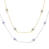 925 Silver Evil Eye Charm Necklace Micro Pave Cz Lucky Jewelry