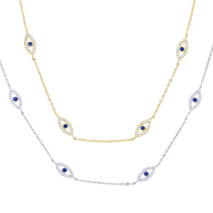 925 Silver Evil Eye Charm Necklace Bling Cz Paved Lucky Jewelry