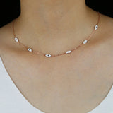 925 Silver Evil Eye Charm Choker Necklace Cubic Zirconia Clear Micro Pave