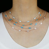 925 Silver Evil Eye Charm Choker Necklace Cubic Zirconia Clear Micro Pave