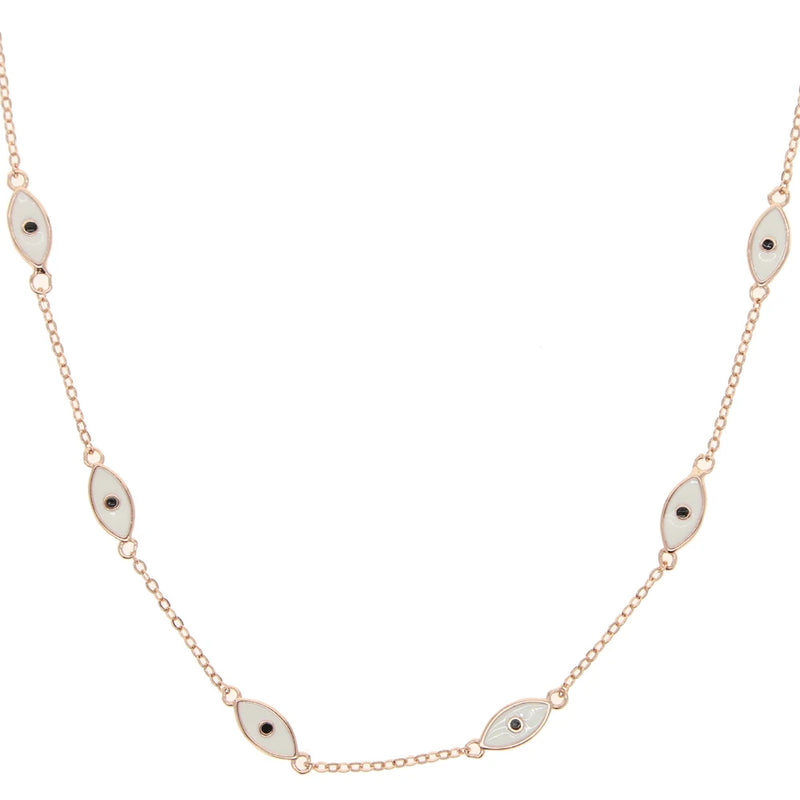 925 Silver Evil Eye Charm Choker Necklace Cubic Zirconia Clear Micro Pave