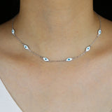 925 Silver Evil Eye Charm Choker Necklace Cubic Zirconia Clear Micro Pave