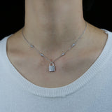 925 Silver CZ Sparking Padlock Charm CZ Station Chain Necklace