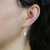 925 Silver CZ Hamsa Hand Tassel Chain Earrings