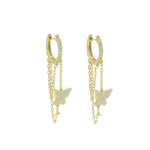 925 Silver CZ Hamsa Hand Tassel Chain Earrings