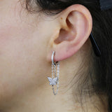 925 Silver CZ Hamsa Hand Tassel Chain Earrings