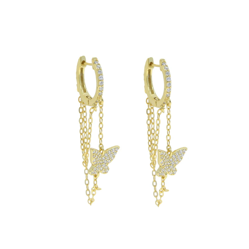 925 Silver CZ Hamsa Hand Tassel Chain Earrings
