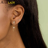 925 Silver CZ Hamsa Hand Tassel Chain Earrings
