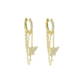 925 Silver CZ Hamsa Hand Tassel Chain Earrings