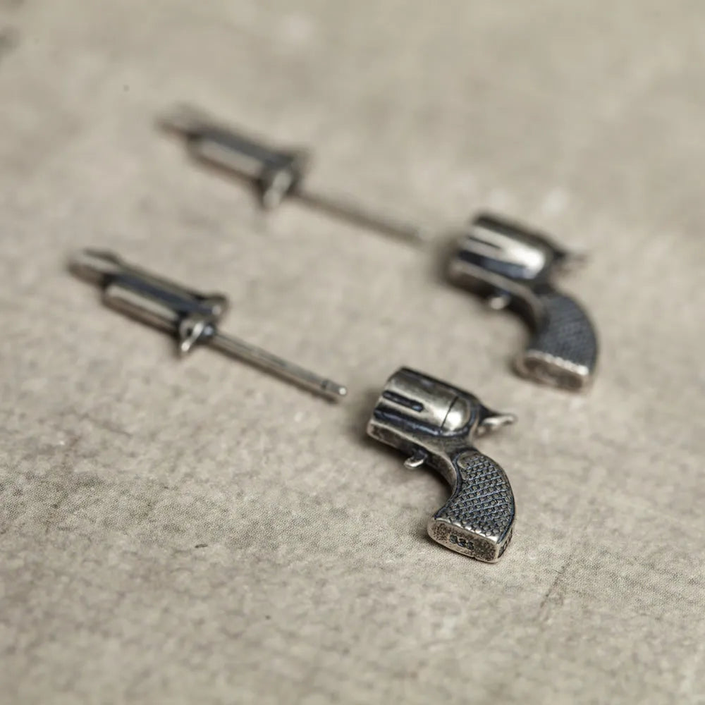 925 Sterling Silver Micro Pistol Stud Earrings Women Punk Earrings