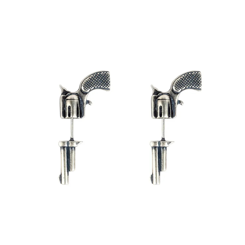 925 Sterling Silver Micro Pistol Stud Earrings Women Punk Earrings