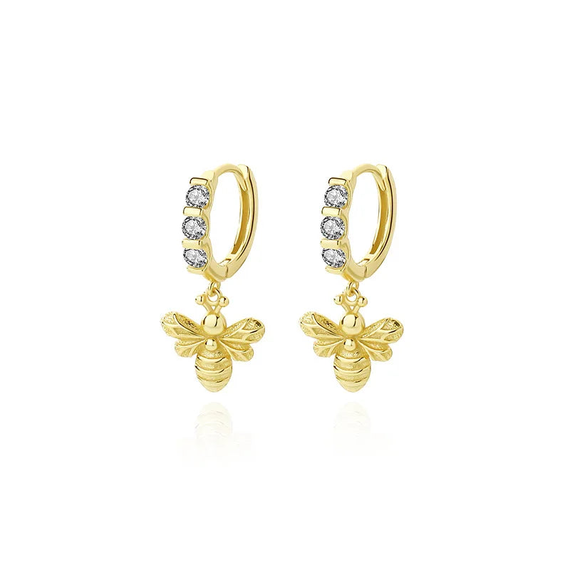 925 Silver Bee Stud Earrings, Retro French Jewelry for Women