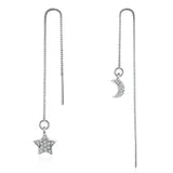 925 Silver Moon Star Necklace+Earrings Set for Women