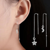 925 Silver Moon Star Necklace+Earrings Set for Women