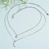 925 Silver Moon Star Necklace+Earrings Set for Women