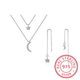 925 Silver Moon Star Necklace+Earrings Set for Women