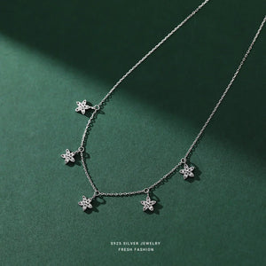 925 Silver Zircon Flower Tassel Pendant Necklace for Women