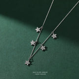 925 Silver Zircon Flower Tassel Pendant Necklace for Women