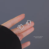925 Silver Zircon Geometric Square Stud Earrings Women