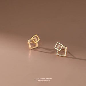 925 Silver Zircon Geometric Square Stud Earrings Women