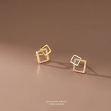 925 Silver Zircon Geometric Square Stud Earrings Women