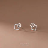 925 Silver Zircon Geometric Square Stud Earrings Women