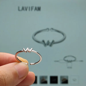 Sterling Silver Middle Finger Ring Open Adjustable Thin Letter W Women