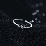 Sterling Silver Middle Finger Ring Open Adjustable Thin Letter W Women