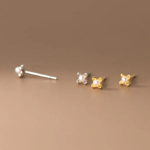 925 Silver Pearl Flower Stud Earrings Sweet Jewelry
