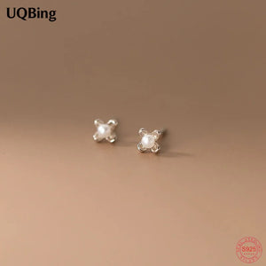 925 Silver Pearl Flower Stud Earrings Sweet Jewelry