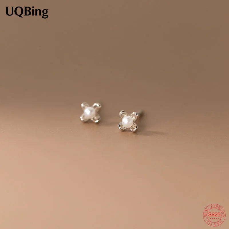 925 Silver Pearl Flower Stud Earrings Sweet Jewelry