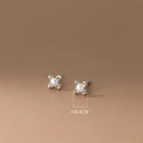 925 Silver Pearl Flower Stud Earrings Sweet Jewelry