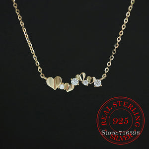 925 Silver Mini Heart Crystal Choker Necklace Chain 14K Plated