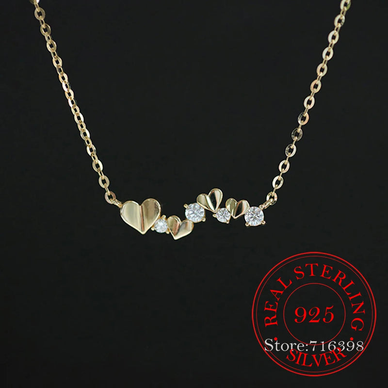 925 Silver Mini Heart Crystal Choker Necklace Chain 14K Plated