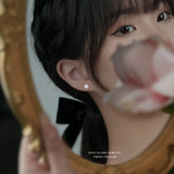 925 Silver Mini Pearl Bubble Flower Stud Earrings Women Retro Jewelry