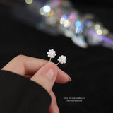 925 Silver Mini Pearl Bubble Flower Stud Earrings Women Retro Jewelry