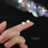 925 Silver Mini Pearl Bubble Flower Stud Earrings Women Retro Jewelry